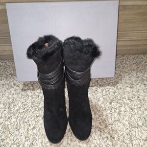Louise et Cie Black Fur-Trimmed Heeled Boots